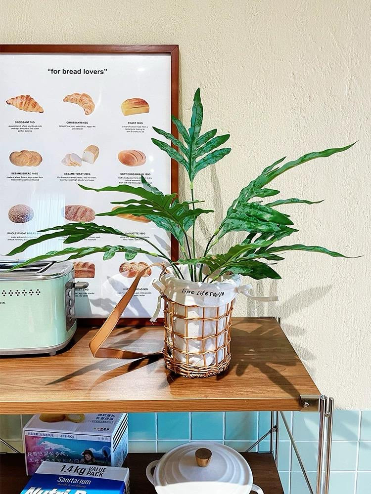 Faux Small Indoor Fern Plant with Woven Basket