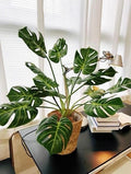 Faux Monstera with Woven Basket